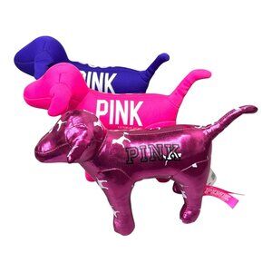 Victorias Secret PINK 1986 Dogs Set Of 3 Plush Toy Collection Metallic Blue Lot